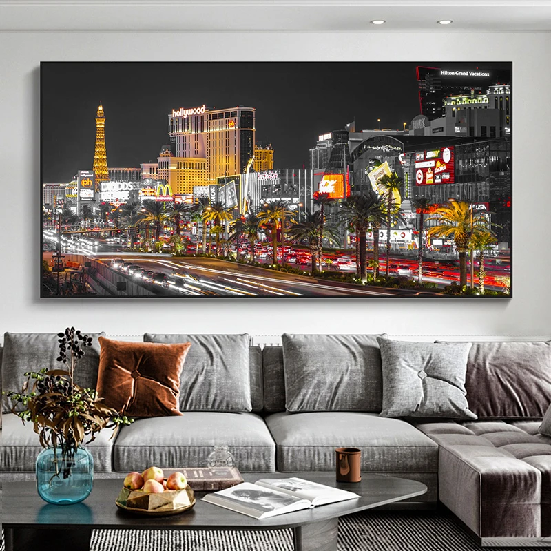 Las Vegas Strip City Night View Print Canvas Painting Wall Art HD Pictures City Landscape Poster for Living Room Wall Decoration