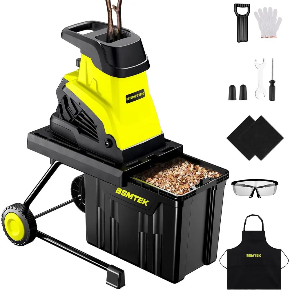 

50L Collection Bin 15-Amp Electric Wood Chipper 25:1 Ratio 1.8In Cutting Diameter with Wheels for Yard Waste