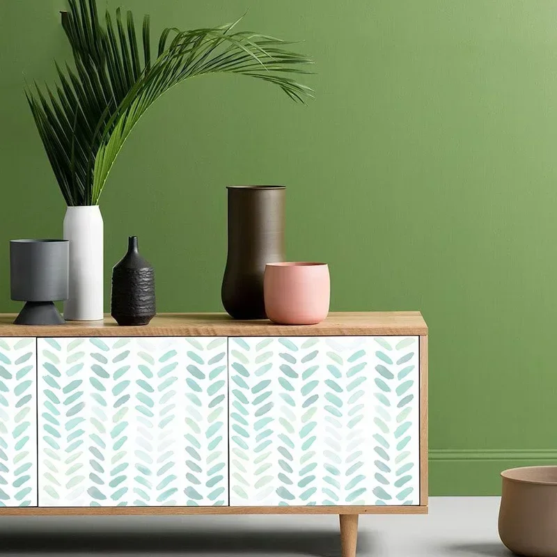 Groen en wit Peel and Stick Wallpaper Boho Contact Paper Leaf Zelfklevend verwijderbaar behang Visgraatbehang