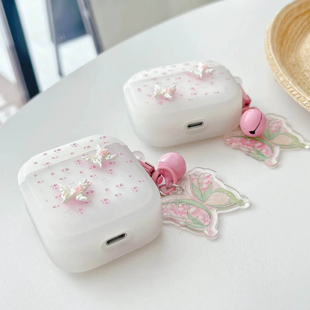 Corea Rosa Floreale 3D Farfalla Ciondolo Ornamento Caso per AirPods Pro 2 Opaco Auricolare Bluetooth Copertura Per Air Pods 1 2 3 Funda