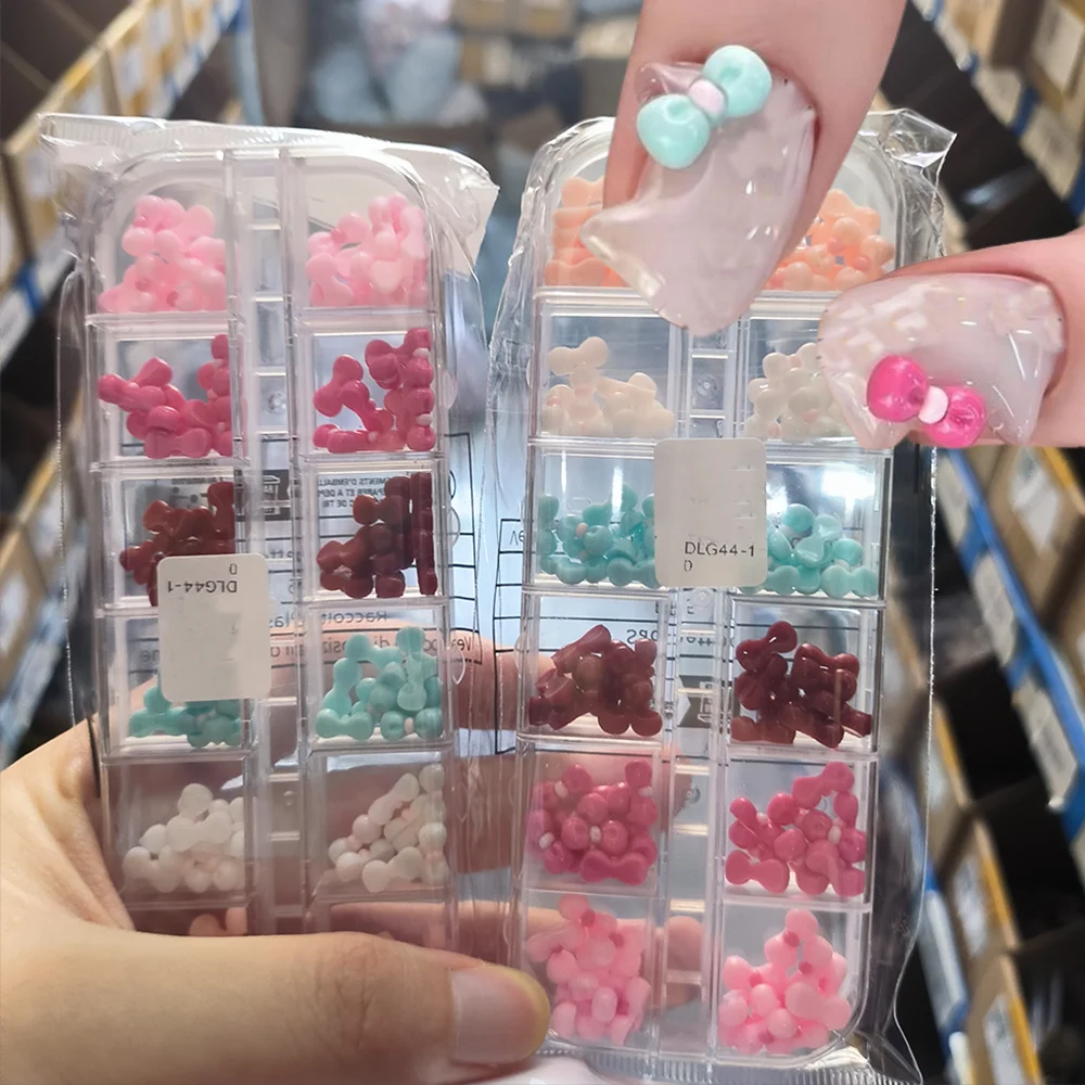 12Grids 3D Mini Bowknot Nail Art Decorations Kawaii Flatback Resin Bowtie Nail Charms Y2K Bow DIY Hairpin Manicure Accessories &