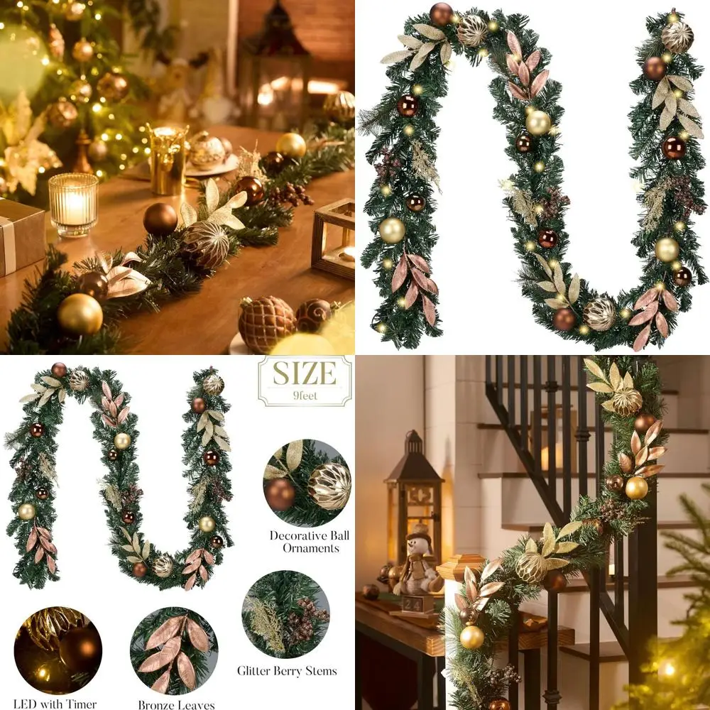 

Предварительная световая рождественская гирлянда с подсветкой для мантии, медные золотые шарики и норвежская сосна, праздничный декор для дома и улицы для лестниц, F
