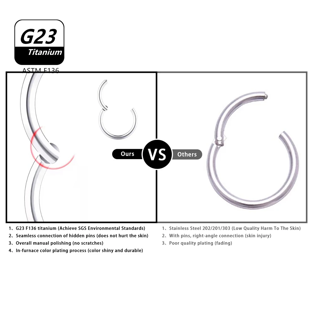 1/10Pcs G23 Titanium Women Men Cartilage Piercing Jewelry Nose Rings Body Clips Hoop Segment Lip Ear Ring Clicker Earring Helix