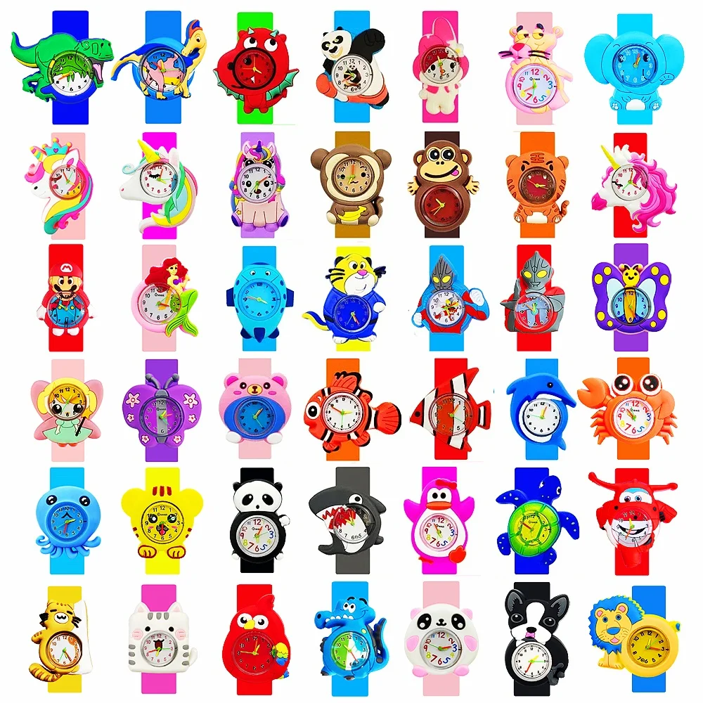 Hot Sell Cartoon Animals Children Watch for 1-15 Years Old Boys Girls Soft Silicone Slap Bracelet Kid Wristwatch Student Clock