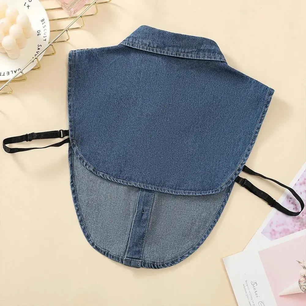 المرأة الأزرق غسلها الدنيم طوق بسيط نصف قميص نمط وهمية طوق تنوعا الديكور انفصال وأشار كاذبة طوق