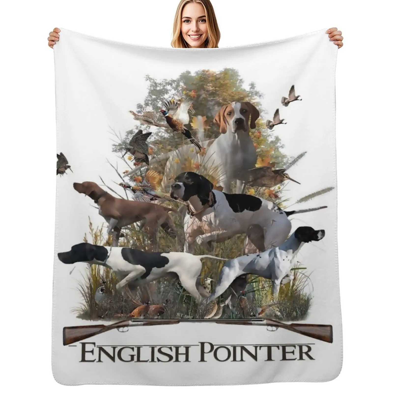 English Pointer, Hunting season Throw Blanket Year Round Soft Comfortable Blanket for Home