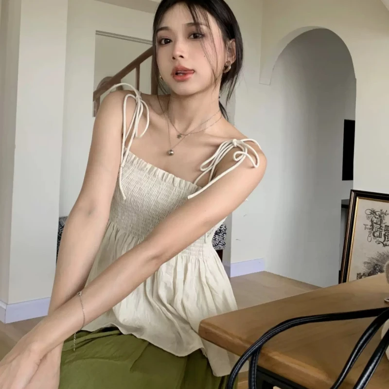 Sexy Tank Top Bow Halter Crop Tops Women Summer Folds Camis Backless Camisole Casual Bandage Tee Female Sleeveless Cropped Vest image 5