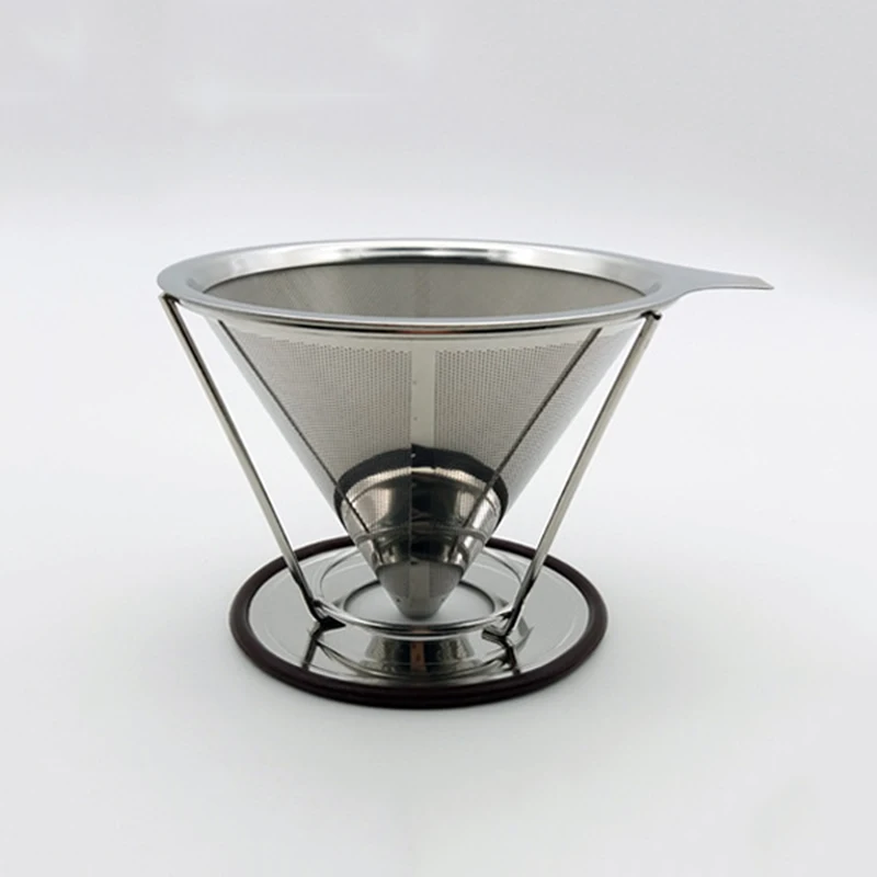 Cone Coffee Filter With Stand Stainless Steel Double-deck Filters Ccreen Reusable Pour Over Coffees Maker Dripper Funnel