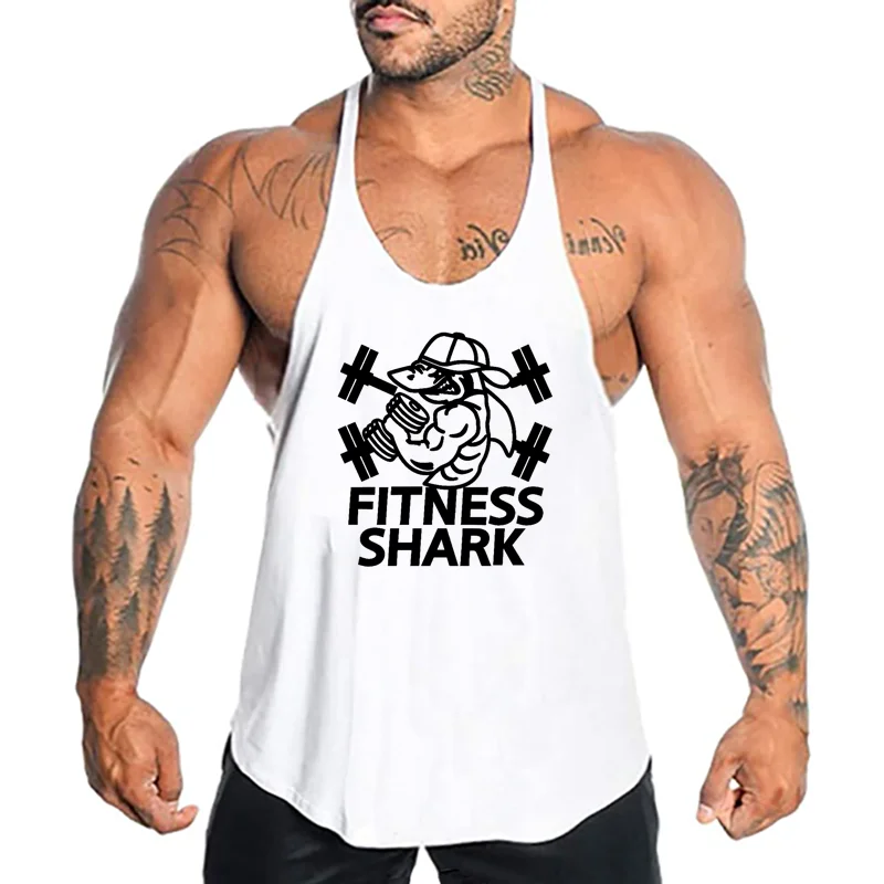 

FITNESS SHARK Летний тренд спортивный жилет с тонким плечевым ремнем из чистого хлопка для фитнеса сексуальный фитнес для мужчин