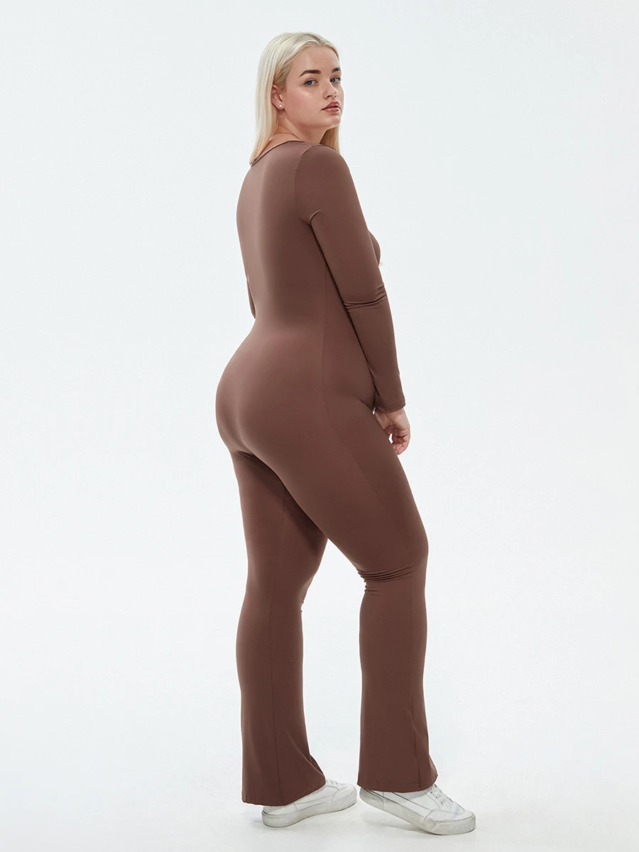 ربيع الخريف المرأة اللياقة البدنية حللا بلون ساحة الرقبة طويلة الأكمام Bodycon طويل رومبير وزرة نادي الشارع الشهير