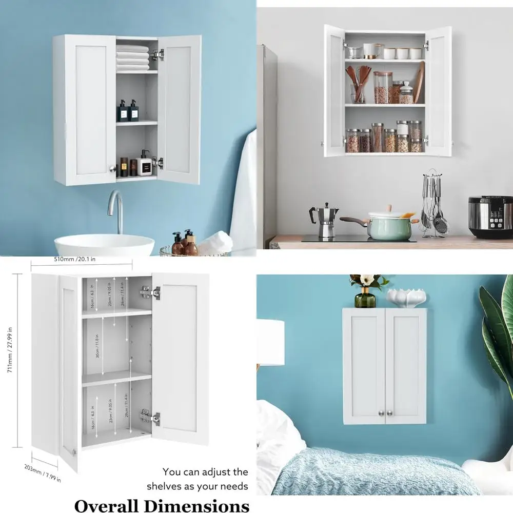 

Space-Saving White Wall-Mounted Medicine Cabinet, 20x28 inches, Over Toilet Storage Solution for Bathrooms