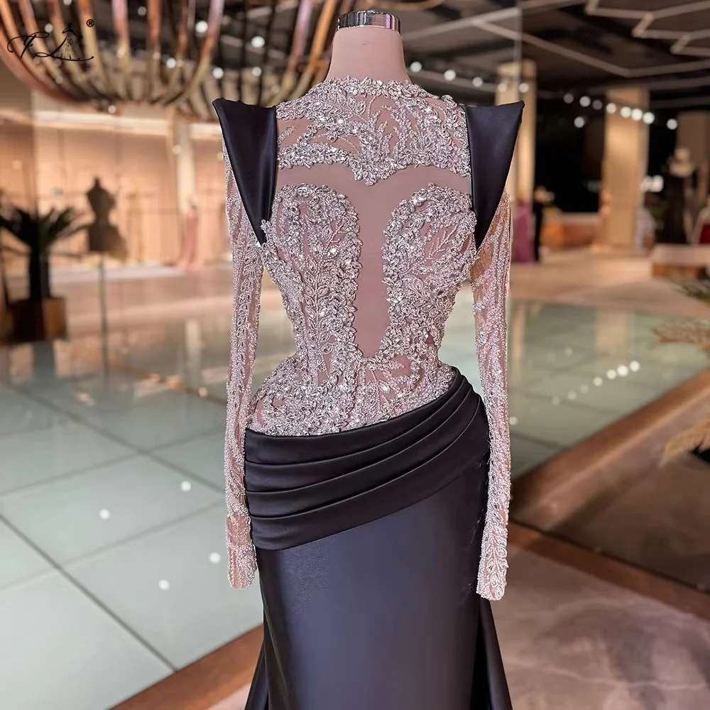 Ausschnitte Abend Strass Illusion Langarm Meerjungfrau Partykleid Slim Fit Kleider Formelle Anlässe Kleider Hochzeitsgastkleid