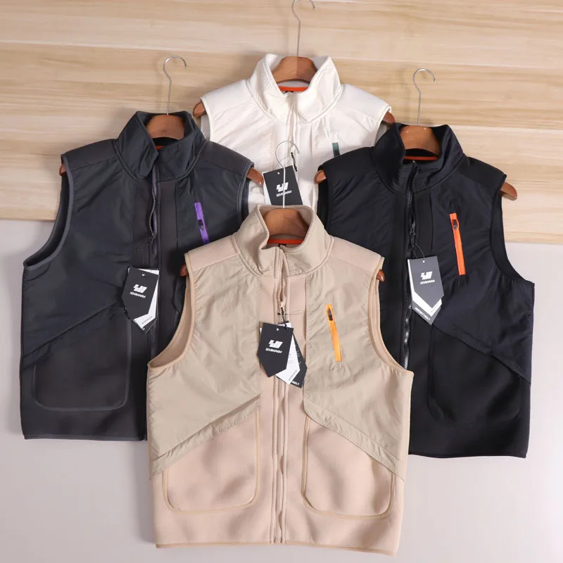 

Мужской модный городской жилет на молнии с воротником-стойкой, двухсторонний ветрозащитный теплый жилет Fce, длина достойки