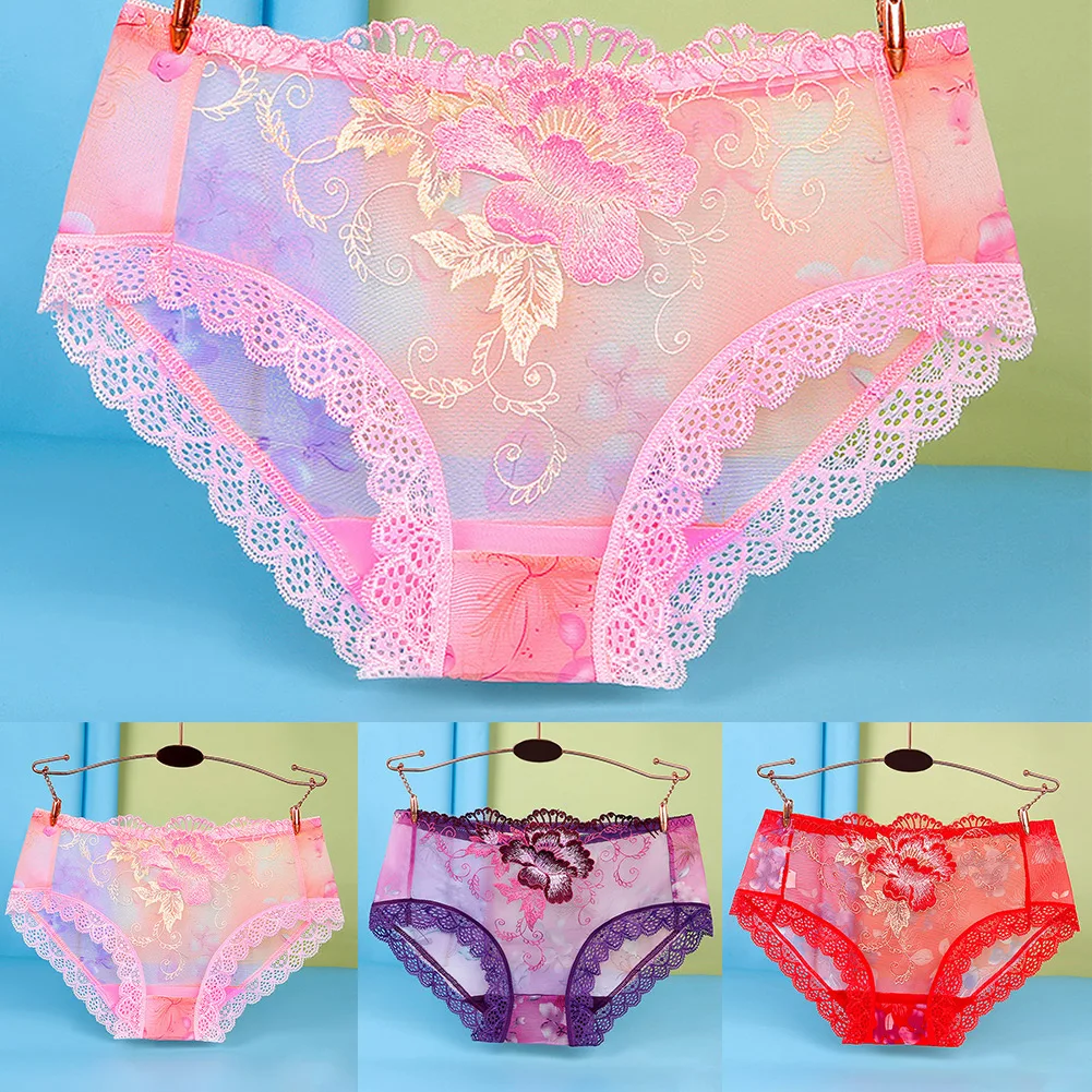 Transparente Mesh Slips Frauen ultra dünne Unterwäsche Blume Spitze haut freundliche Höschen durch Unterhose Frau sexy Knicker sehen