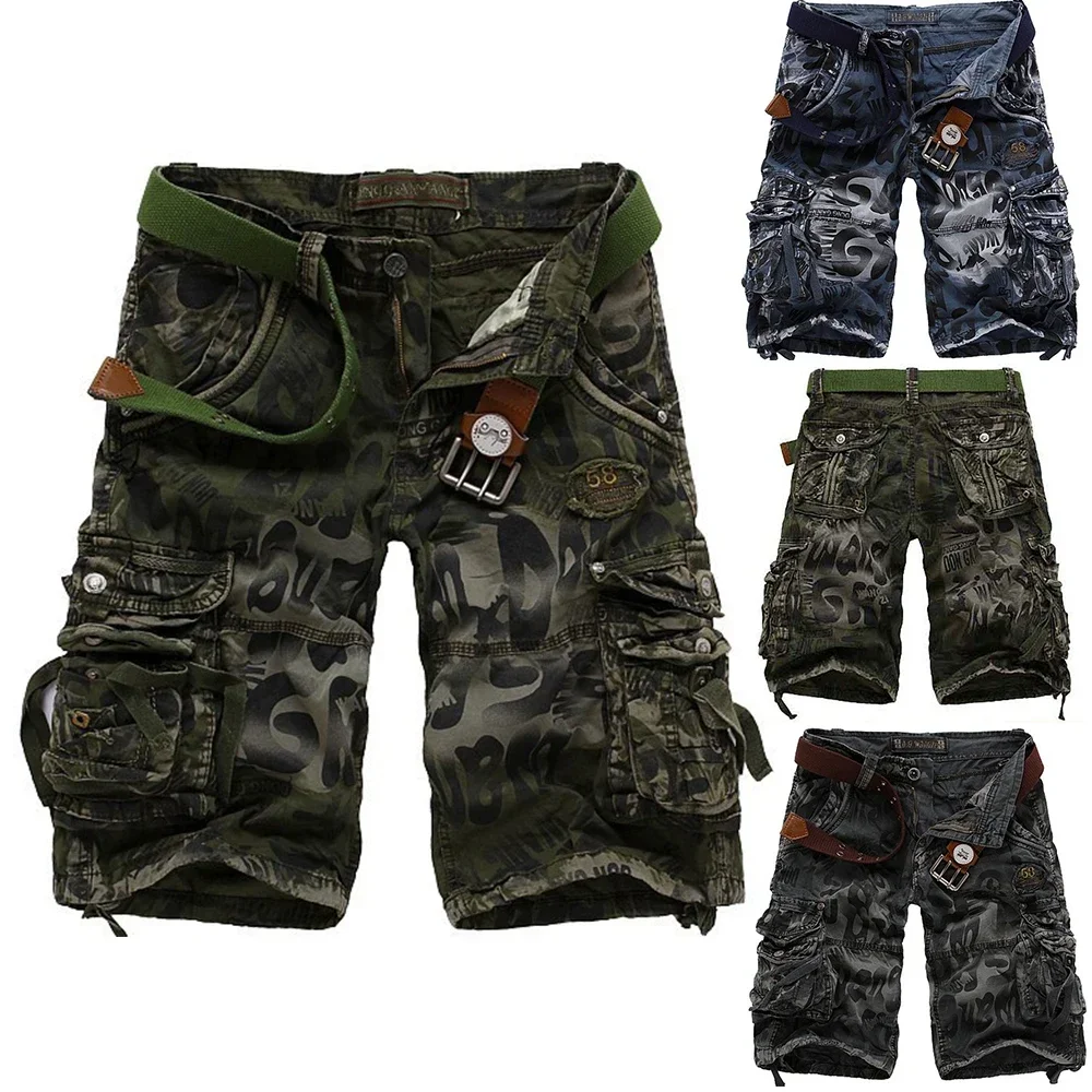 Summer Men\'s Casual Shorts Fashion Camouflage Multi-pocket Zipper Loose Military Combat Work Shorts Breathable Five Pants