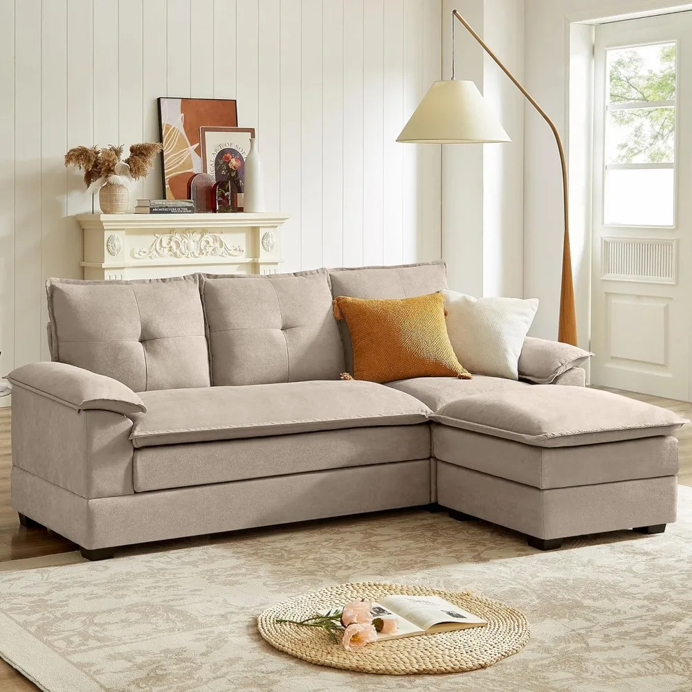 L-Shaped Sofa with Reversible Chaise and Padded Armrests, L-Shaped Sofa