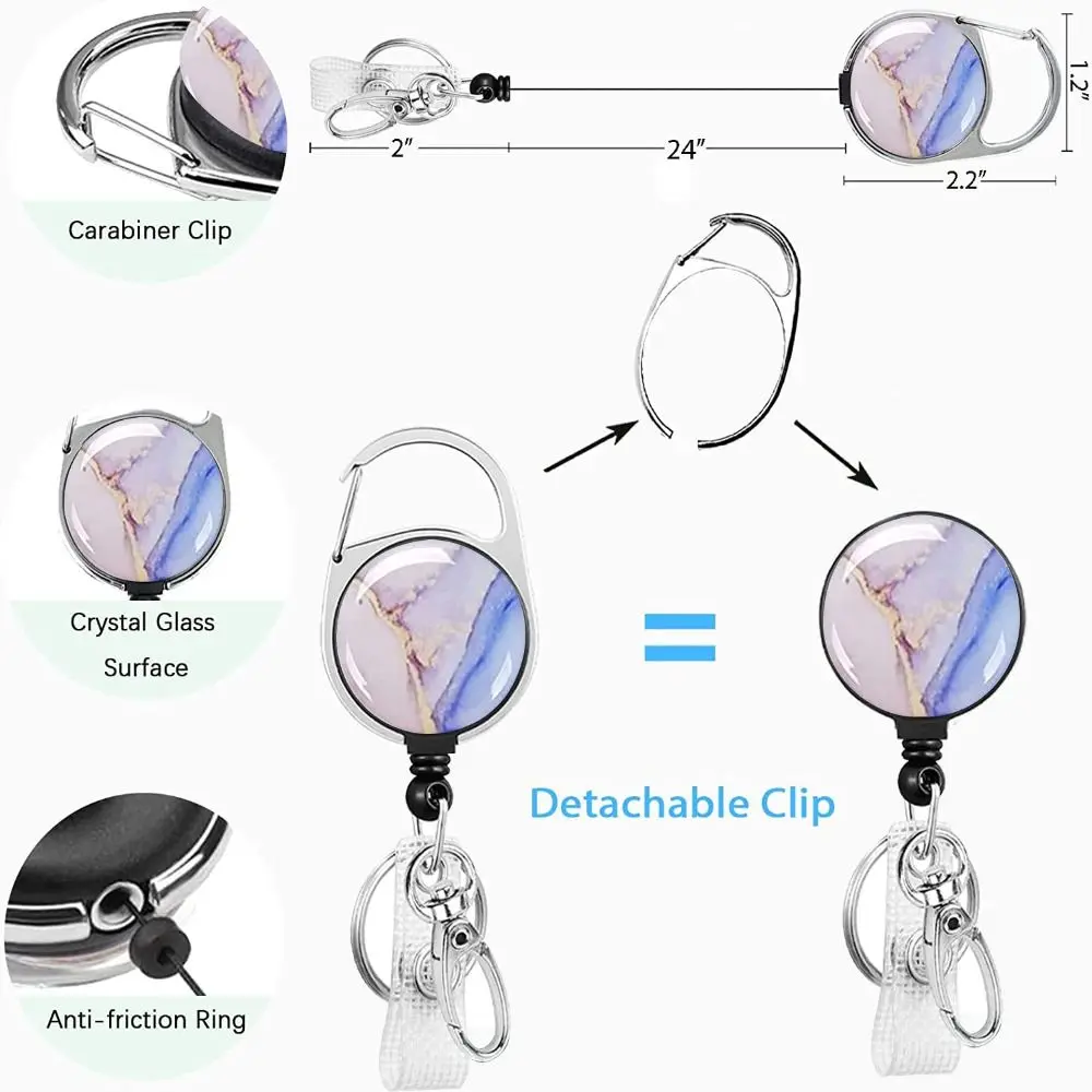 Titular de la tarjeta de identificación con Clip de insignia de nombre, suministros de oficina de mármol rosa de trabajador de moda, estuche de insignia de carrete retráctil