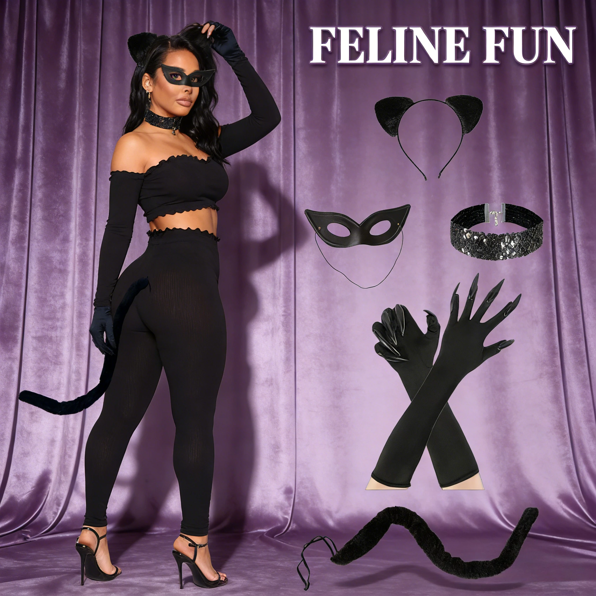 

Костюм для макияжа и косплея: Набор ушей и хвоста дикого кота для детей и взрослых, аксессуар для сценических выступлений и карнавальных нарядов