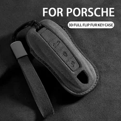 포르쉐 Panamera Cayenne 971 911 9YA Macan Boxster 3 버튼 스웨이드 자동차 원격 키 쉘 Fob 액세서리 용 자동차 키 케이스 커버