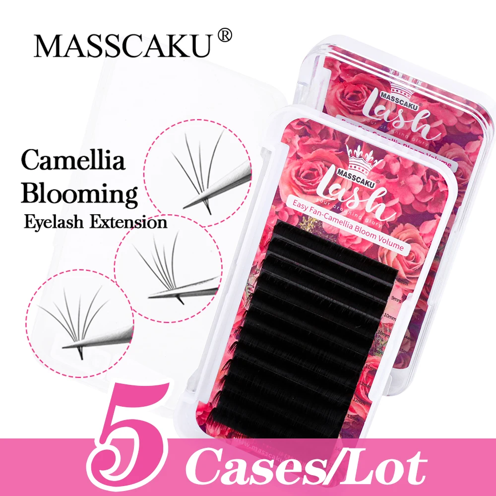 MASSCAKU 5cases/lot Hot Selling Auto Fans Camellia Individual Lashes Extensions 0.05/0.07/0.10mm Premium Mink Eyelash Wholesale