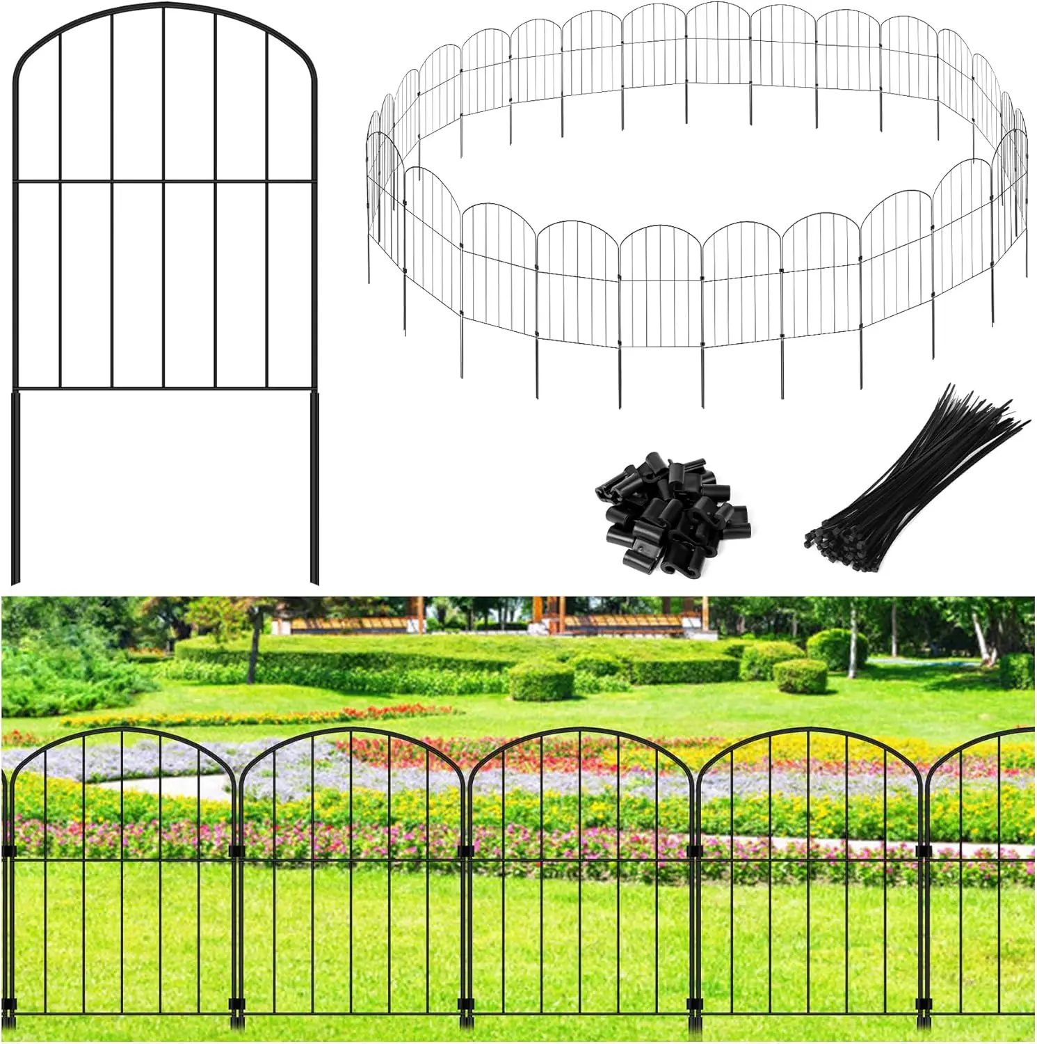 

Decorative Garden Fence 24in x 27.2ft, 26 Panels No Dig Animal Barrier for Dogs Rabbits, Arched Flower Bed Edging, Metal Border for Outdoor Yard Decor