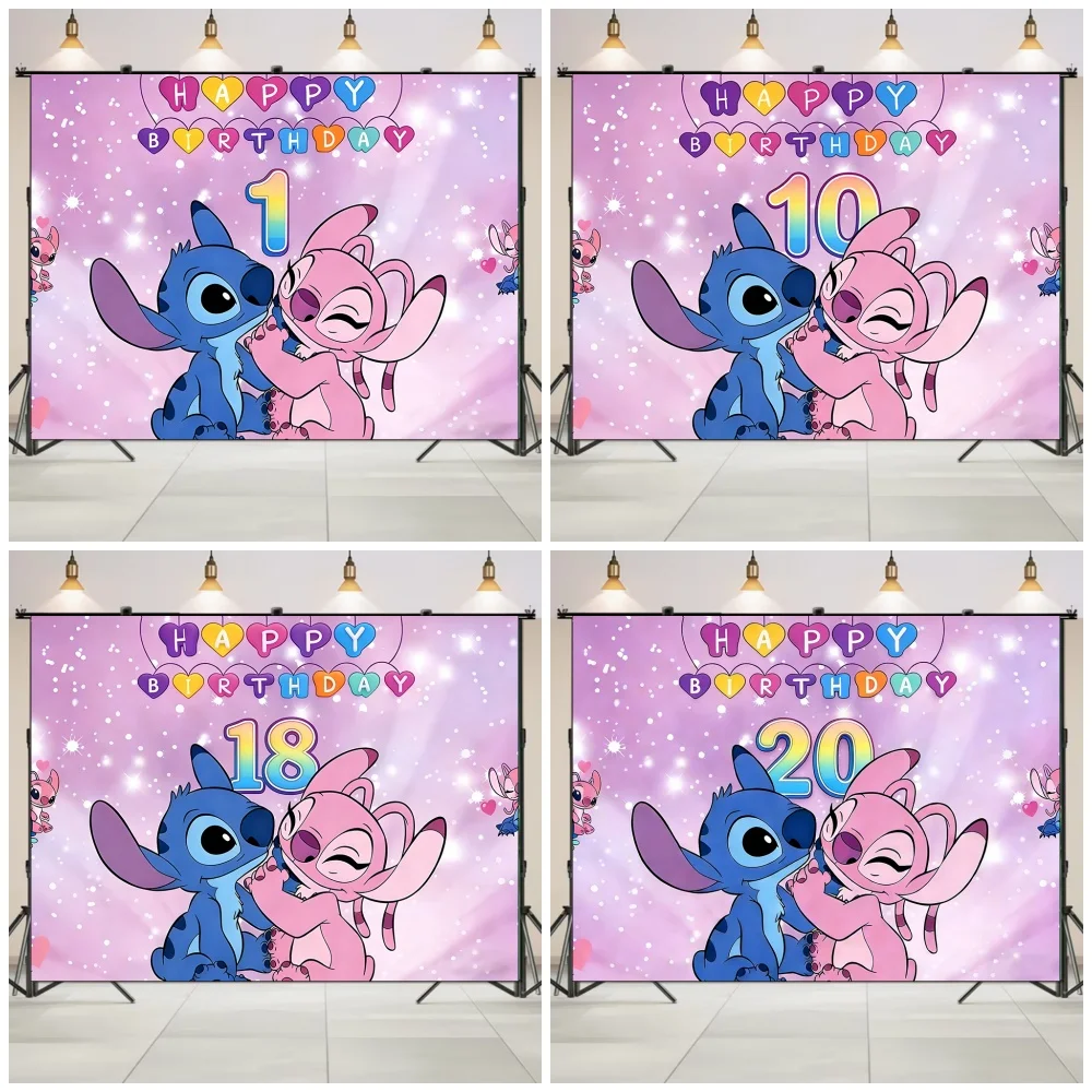 

Cartoon Stitch Birthday Party Decoration Background Sweet Heart 1-30th Birthday Number Backdrop Baby Shower Supplies Photozone