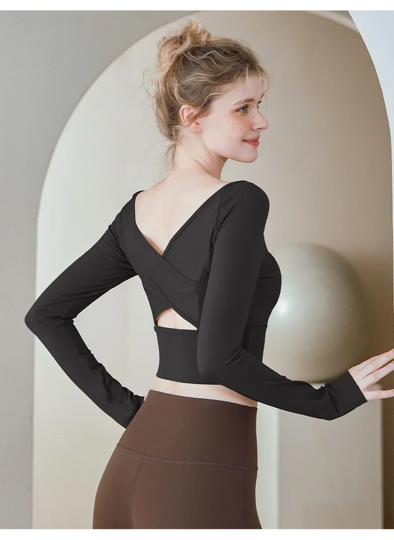 Atmungsaktives Mesh-Langarmshirt für Damen, Yoga-Fitness-Oberteil mit schönem Rückendesign, schnelltrocknend, ideal für Yoga-Shirts – Detail 17