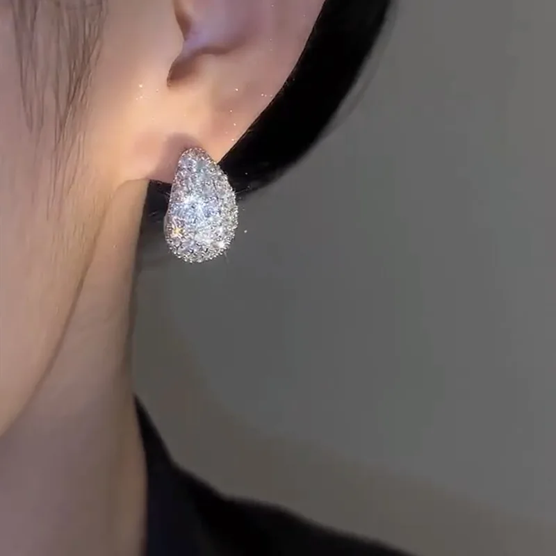 Pendientes de gota de agua de circón Chapado en plata para mujer, joyería de moda de Corea del Sur, accesorios de fiesta brillantes de lujo