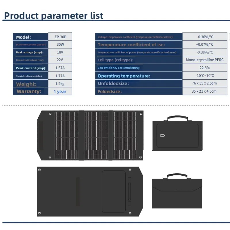 

Portable 30W/60W/100W/120W/200W/400W Solar Panel Folding Bag Charging Board
