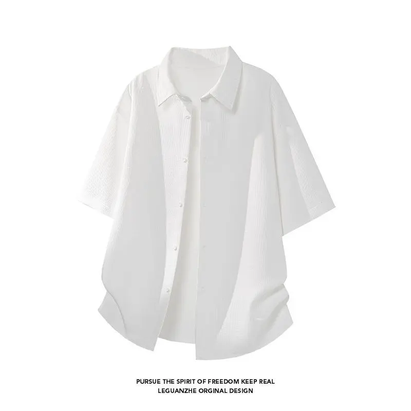 Mr. WH Neutral Casual Short Sleeve Shirt Men Women Universal Turn-down Collar Button Versatile Large Size Minimalist Design