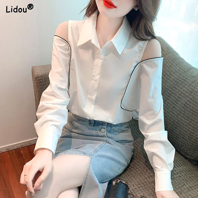 

Fashion Casual Office Lady Loose Turn-down Collar Button Hollow Out Solid Color Women's Clothing 2023 Thin Spring Summer Simple