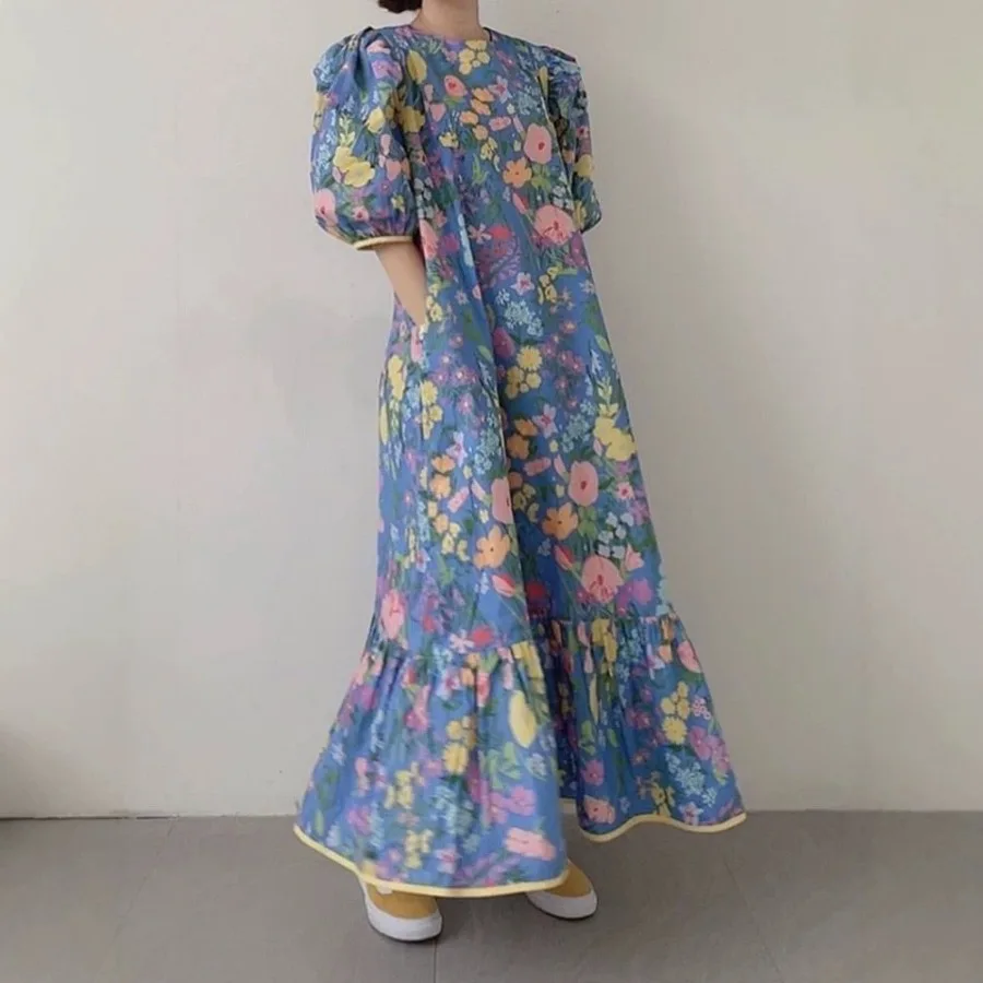 

【New style】2026 new Korean style retro floral long dress for women's fashion casual print temperament age-reducing super fairy