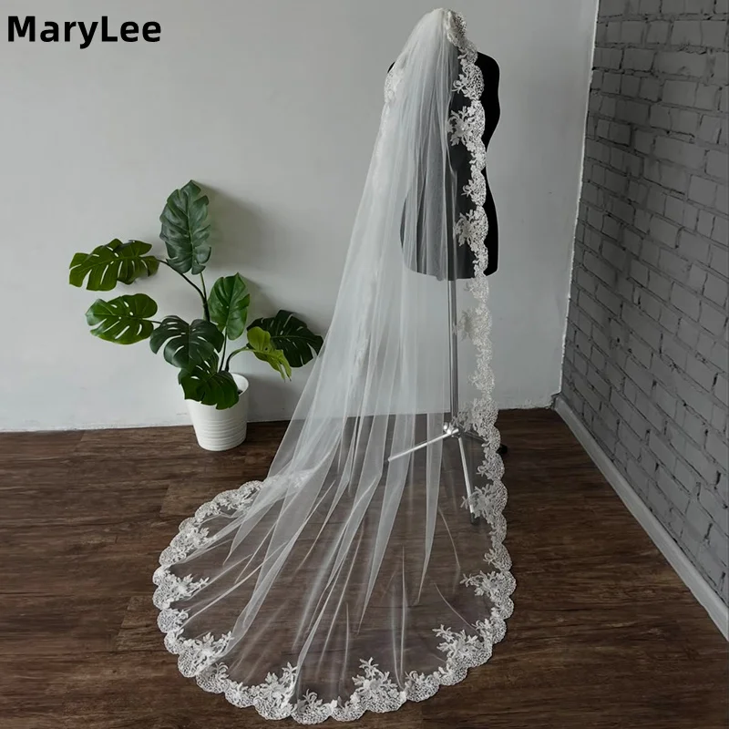 

Белая кружевная фата Mantilla с расческой, одноуровневая, длиной до часовни, мягкий тюль, свадебная фата, аксессуары для невест по индивидуальному заказу