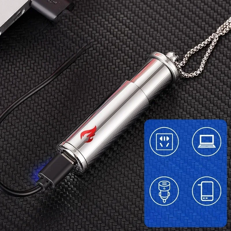 Creative Intelligent Voice Controlled Ignition Tungsten Wire Lighter Necklace Style USB Charging Windproof Cigarette Lighter