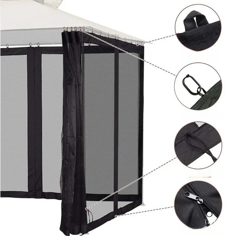 Waterproof Universal Gazebo Mosquito Netting 4 Door Zipper Curtain Replacement Mesh Screen Outdoor Garden Patio Canopy Net