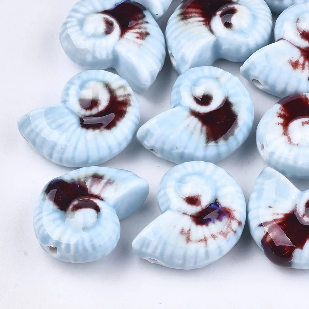 20Pcs Sea Snail Handmade Porcelain Beads Sea Ocean Style Ceramic Charm Bead for Jewelry Making Beading Kit Bracelets Supplies