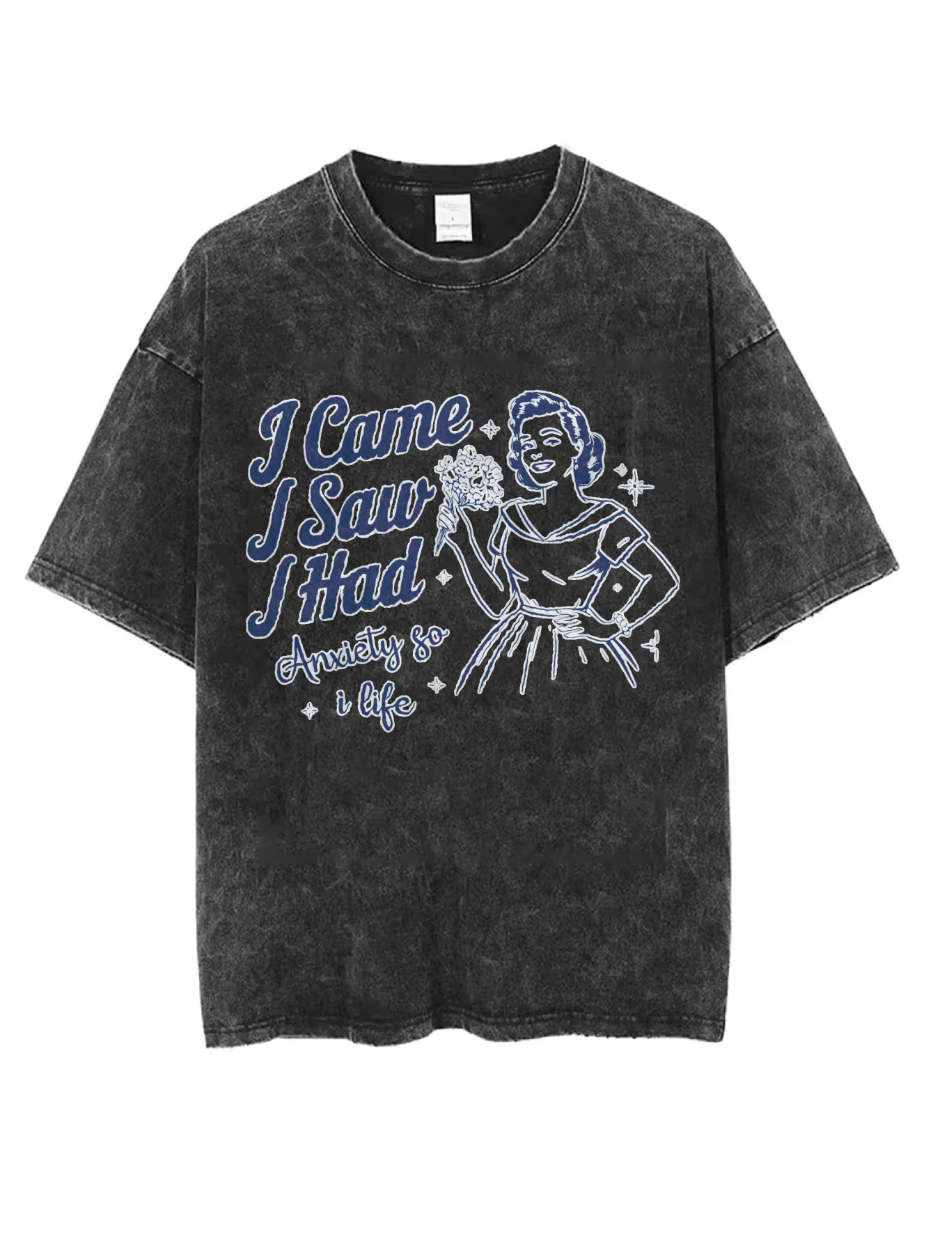 

Мужская и женская черная потертая футболка с круглым вырезом I Came I Saw I Had Anxiety, удобная, идеально подходит для зимы и Рождества