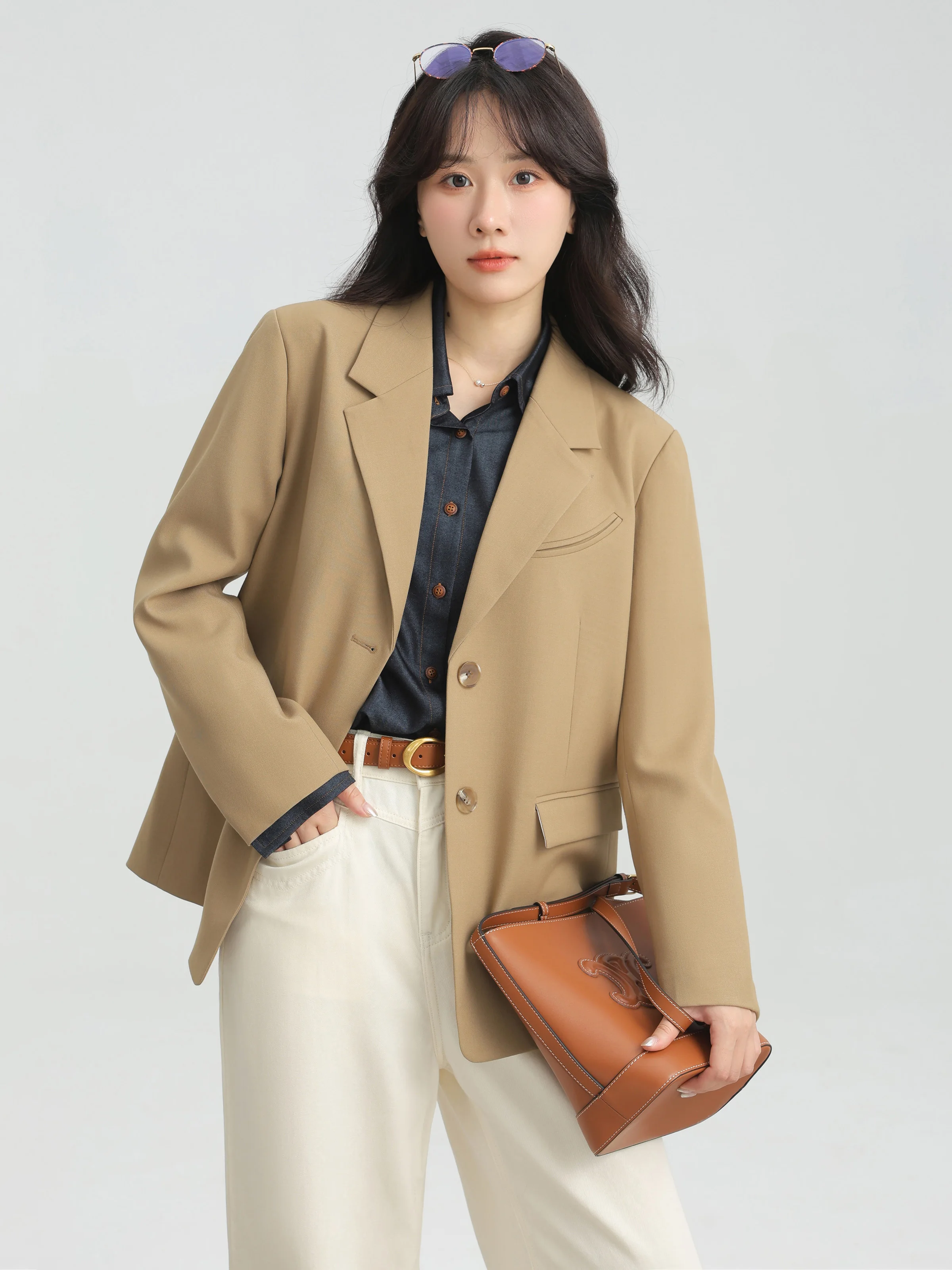 Elegante giacca sportiva retrò allentata per donna Cappotto da abito con risvolto alla moda Capispalla da ufficio casual in stile coreano per lo styling dell'armadio autunnale