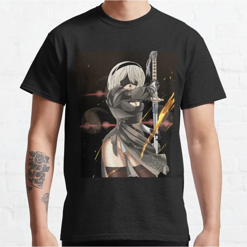 

80s vintage 2B Nier Automata Simple Anime video game gift T shirt for man Large size Tops 100% cotton S-6XL print clothes