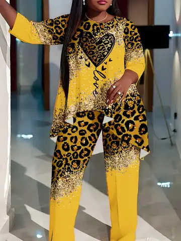 European and American fashion leisure vacation plus size women's suit shirt pants two-piece suit