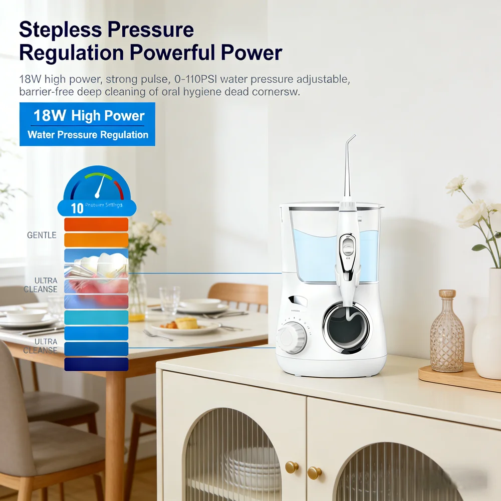 

Перезаряжаемый электрический ирригатор для полости рта, 10 режимов, 5 насадок, ирригатор-флоссер, идеально подходит для домашней чистки зубов и ухода за деснами