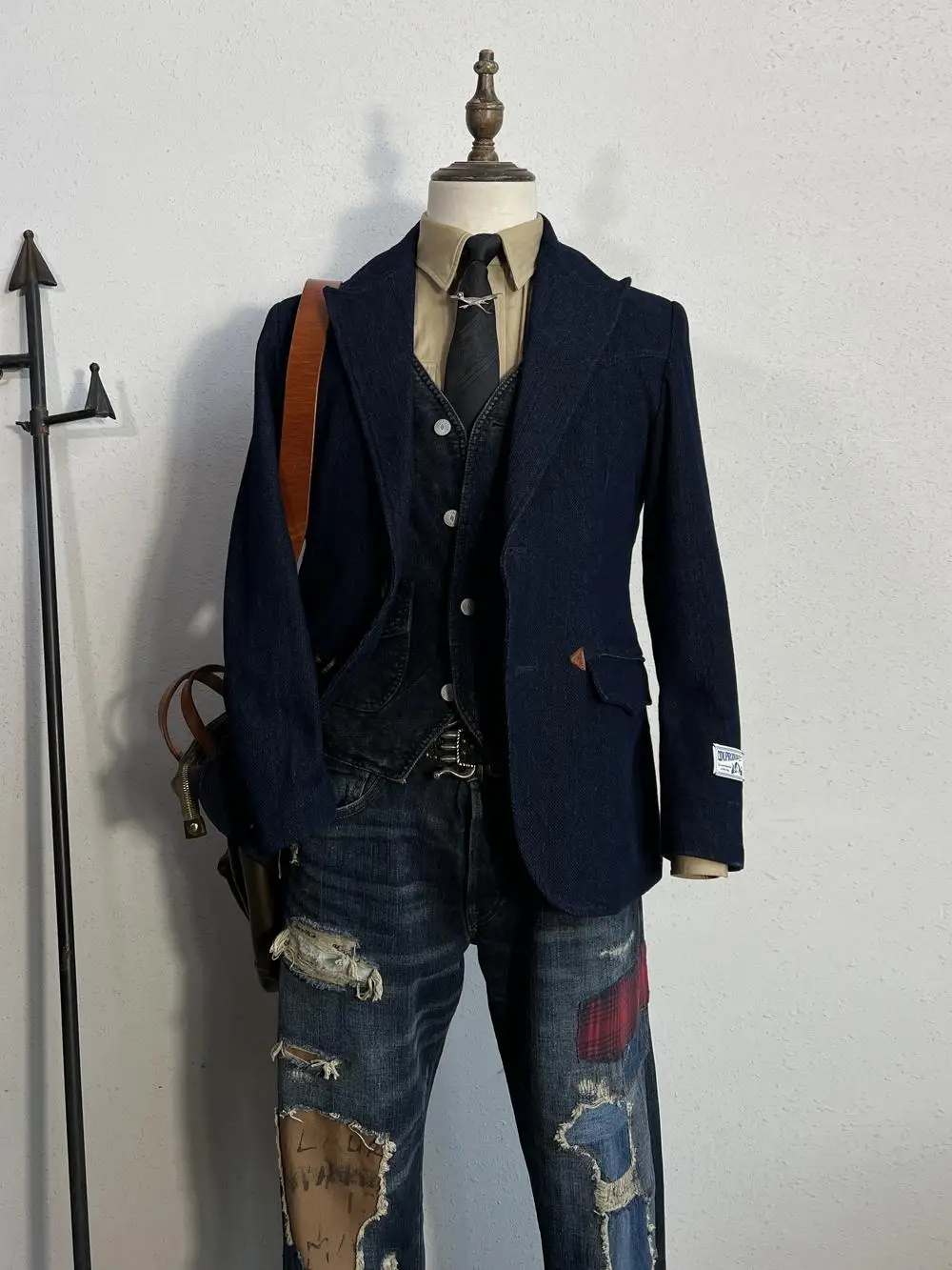 Tailor Brando American Vintage Heavyweight Stab Son Blue Dye Men's Western Style Jacket Slim Fit Casual Suit