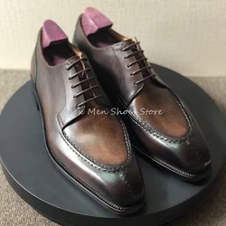 Autumn Vintage Cowhide Solid Color Formal Shoes Men's Lace Up Business Office Shoes Italian Leather Sole Handmade Oxford Shoes