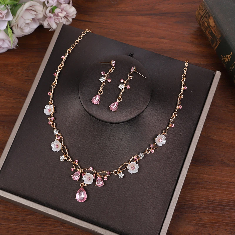 Creative Fashion Flower Crystal Costume Jewelry Rhinestone Choker Necklace Earrings Set For Women Tiaras Crown Wedding Jewelry