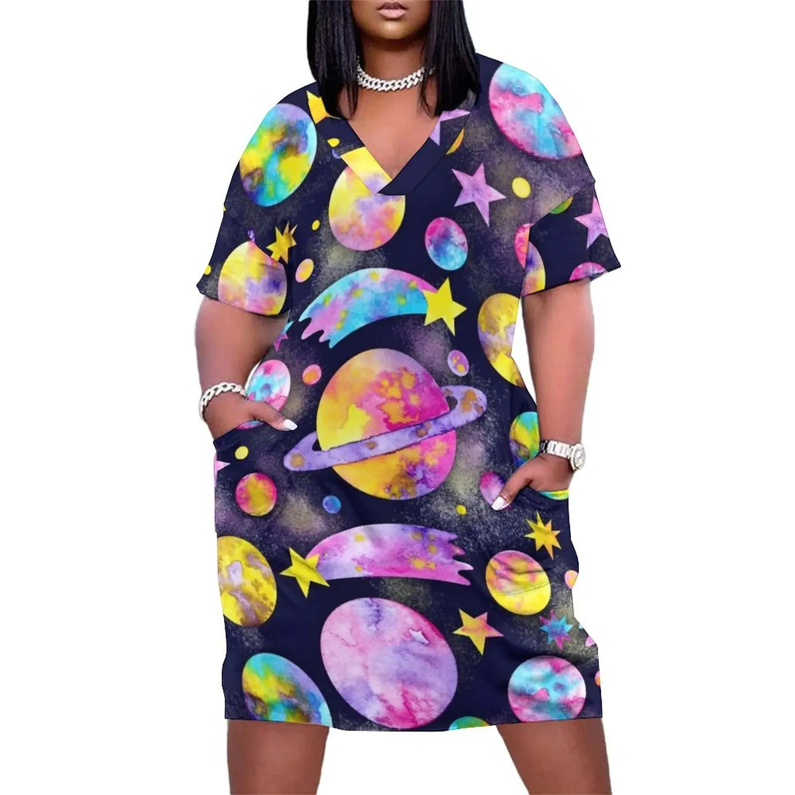 

Outer Space Watercolour Planets All Over Pattern Loose Pocket Dress wedding dresses for parties dress for women 2024