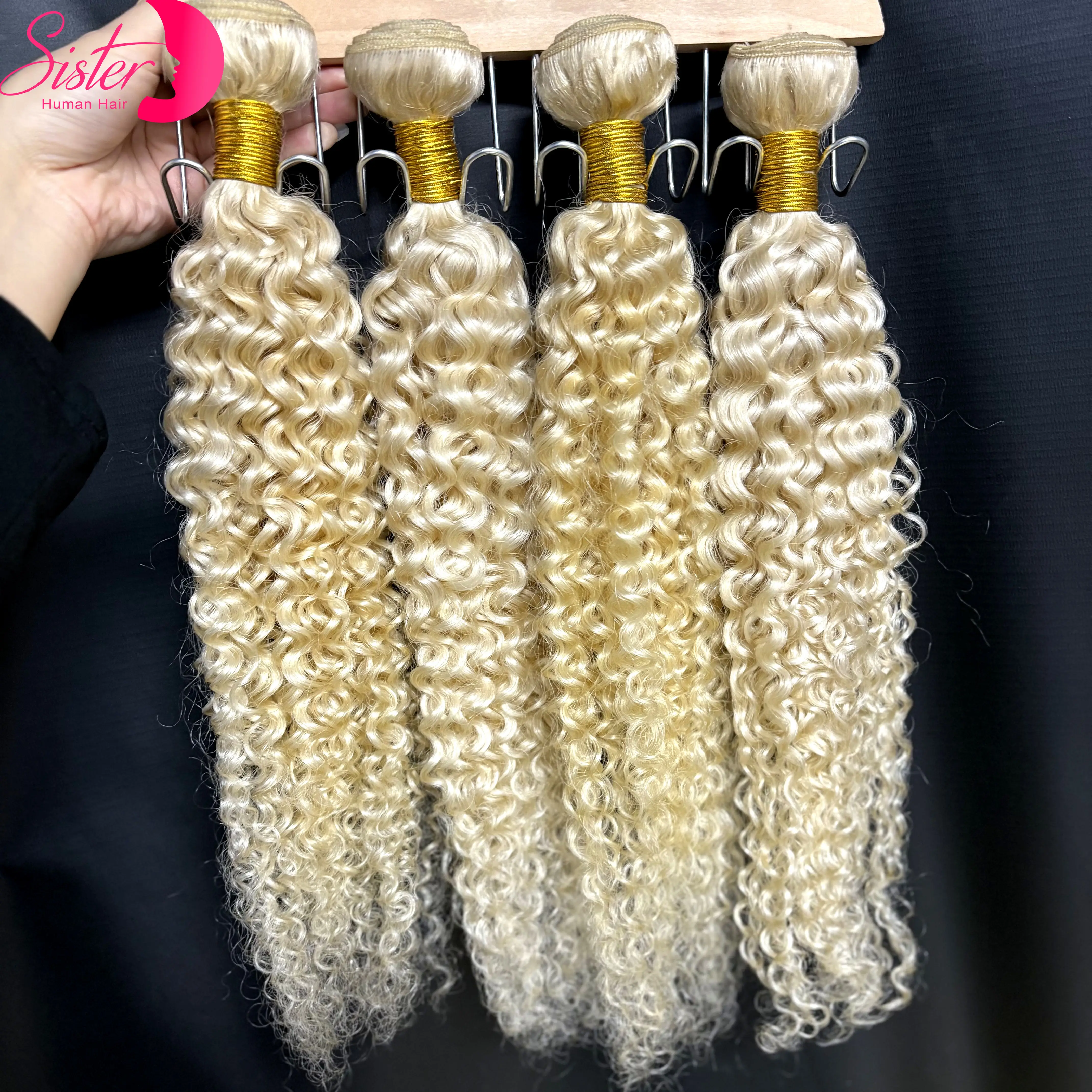 24 26 インチ 613 #   ブロンドジェリーカール人毛束12Aブラジリアンレミーロウディープウェーブカール人毛エクステ女性用