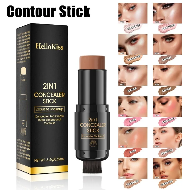 Bâton de maquillage polyvalent tout-en-un, pour Contour, surligneur, Blush et fond de teint, formule professionnelle crémeuse pour sculpter le visage