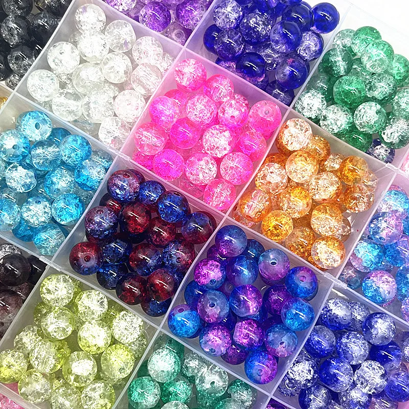 NEW 30pcs 8mm Colour Glass Crackle Beads Loose Spacer Beads for Jewelry Making Diy Handmade Bracelets Accessories