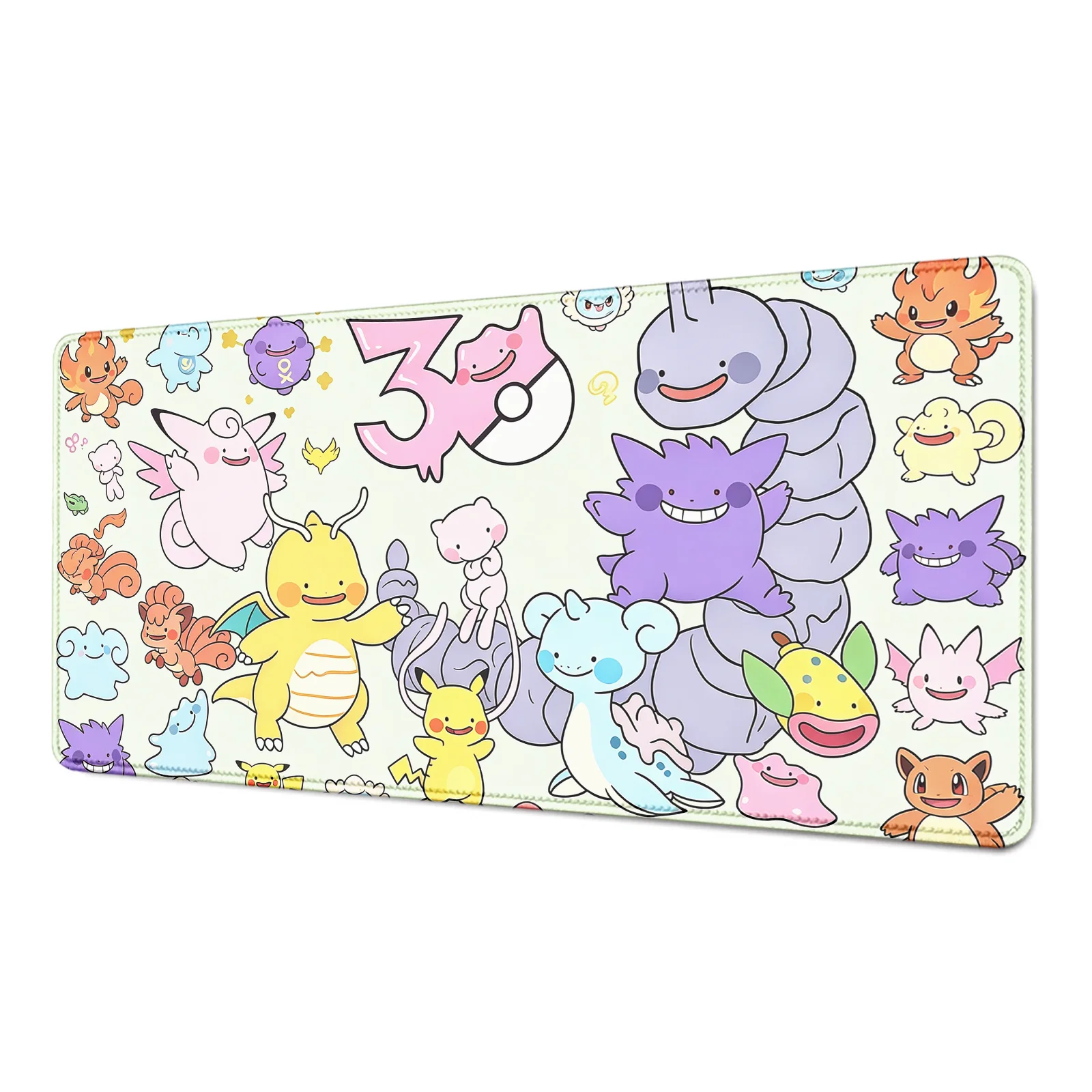 Podkładka pod mysz z obszytymi krawędziami, gumowa mata na biurko, akcesoria PC, XXL Pokemon Ditto 90x40cm, dywanik komputerowy, zmywalna, do biura, do gier, pod klawiaturę. — zdjęcie produktu 7