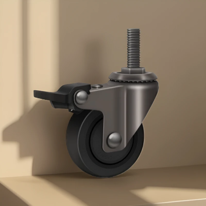 

2.5" Silent Rubber Swivel Casters (4-Pack) - M10x25mm Thread, Locking Brake - Smooth-Rolling Furniture Wheels